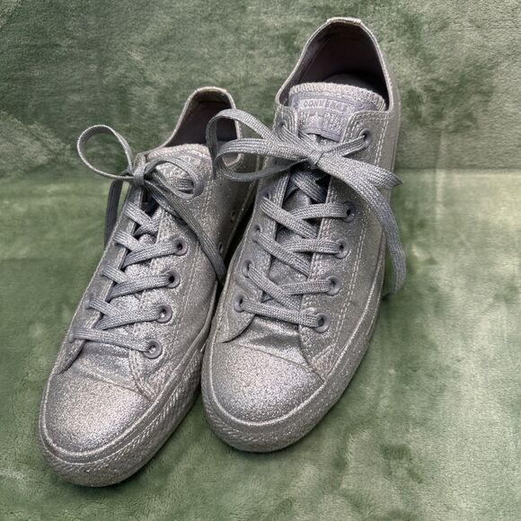 Converse Chuck Taylor All Star Sneakers Silver Glitter M7/W9 Shoe Glitzy Wedding - Picture 4 of 9
